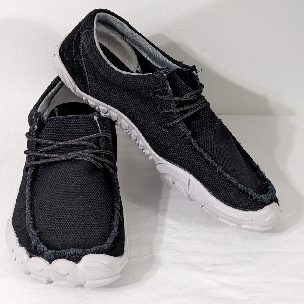Men's Black Slip On Shoes Lace Up Loafers Casual Walking Shoes Boat Shoes,Size 9